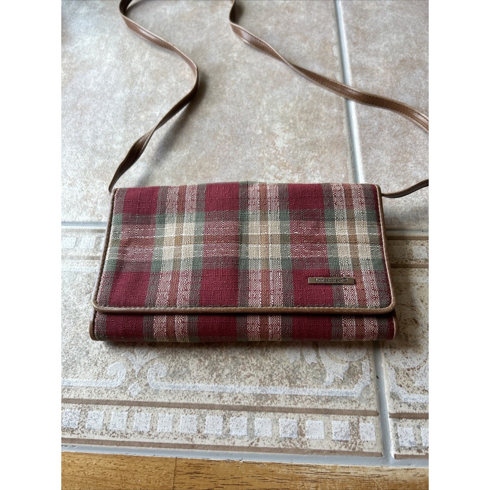 Longaberger Brown Red‎ Plaid Tri Fold Wallet With Handles crossbody